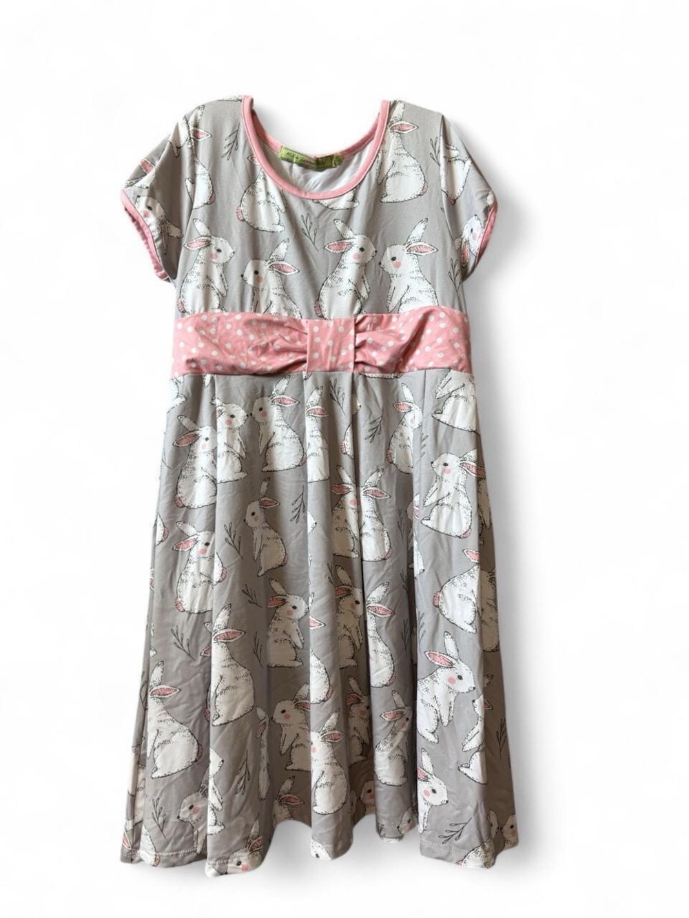 Girls Grey Bunny Dress with Pink Accents